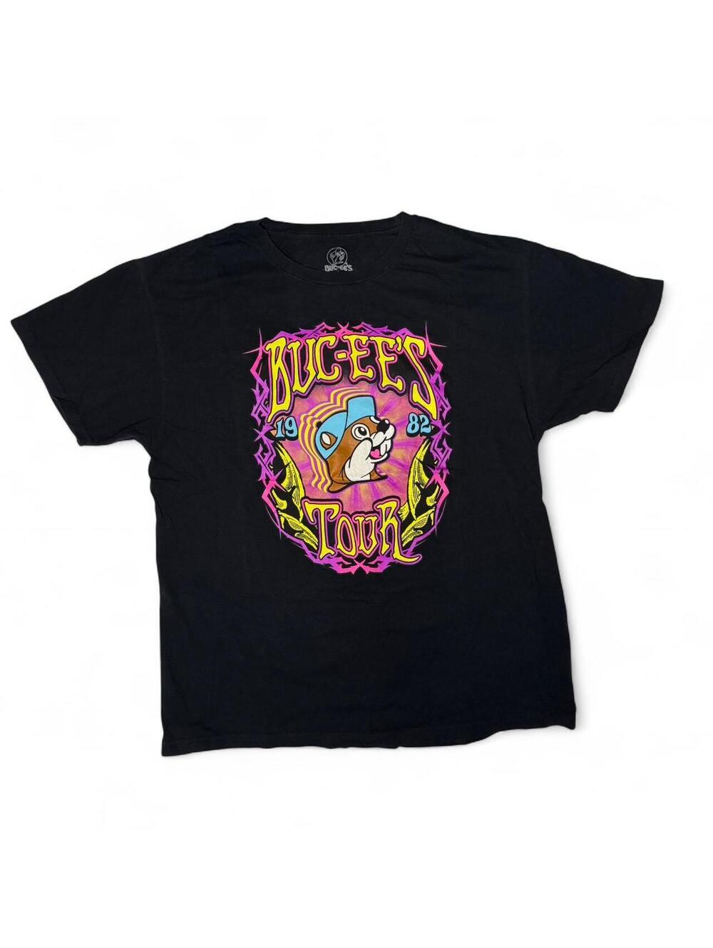 Quirky Bucees Tour Black Relaxed Fit 100% Cotton Graphic T-Shirt Size L